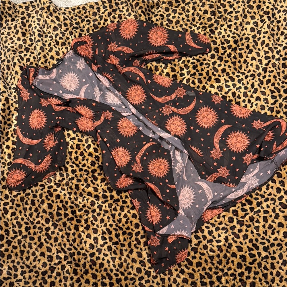 Stylish Black and Orange Women's Kimono